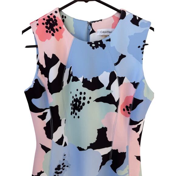 Calvin Klein Floral Sheath Dress - Women’s Size 4, Blue Multi, Sleeveless - Picture 4 of 6